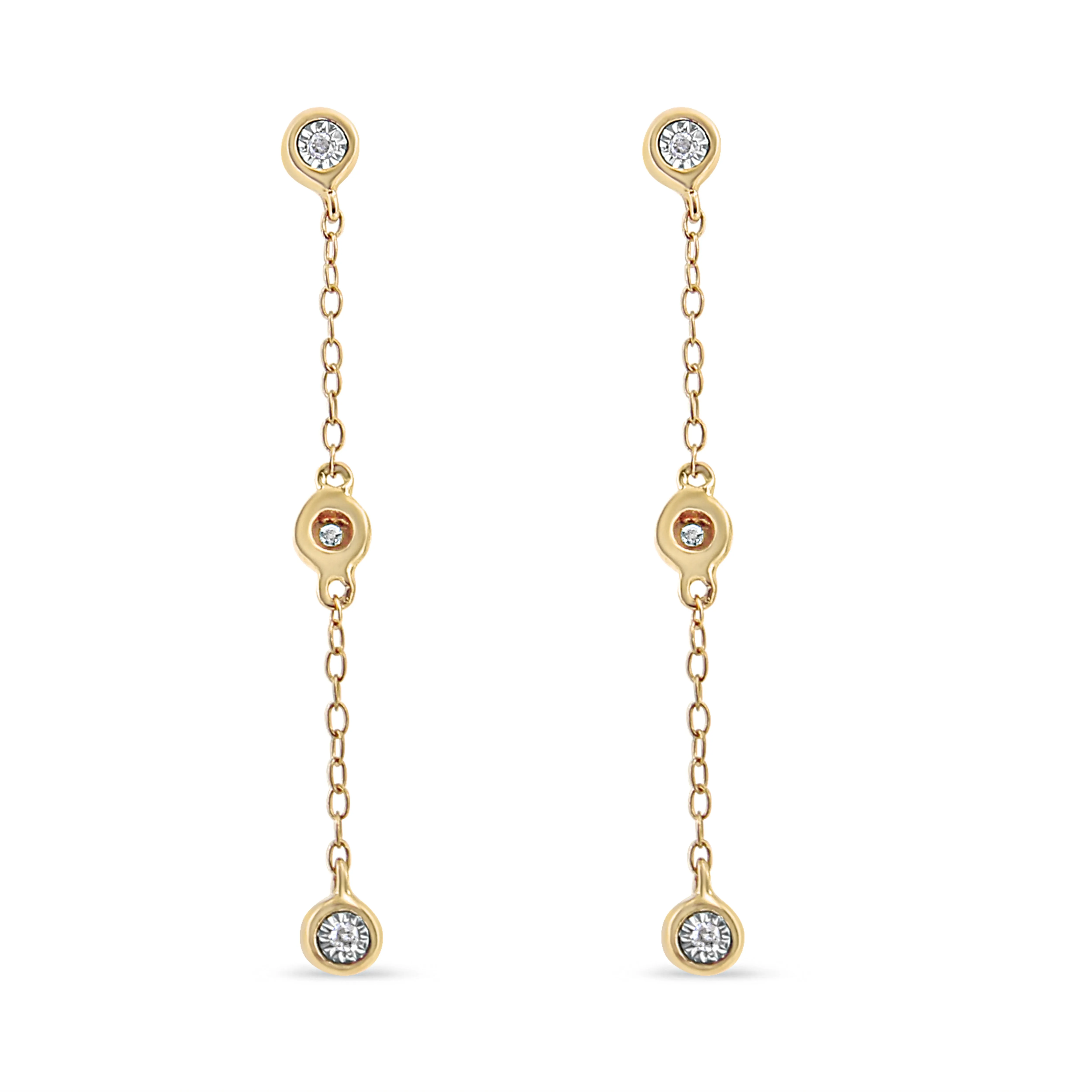 10K Yellow Gold Plated .925 Sterling Silver Miracle Set Diamond Accent 3-Stone Drop and Dangle Earring