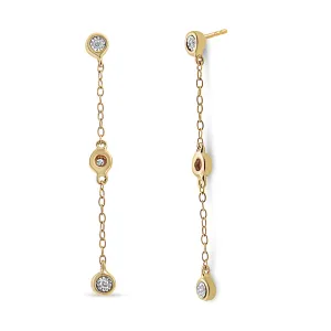 10K Yellow Gold Plated .925 Sterling Silver Miracle Set Diamond Accent 3-Stone Drop and Dangle Earring