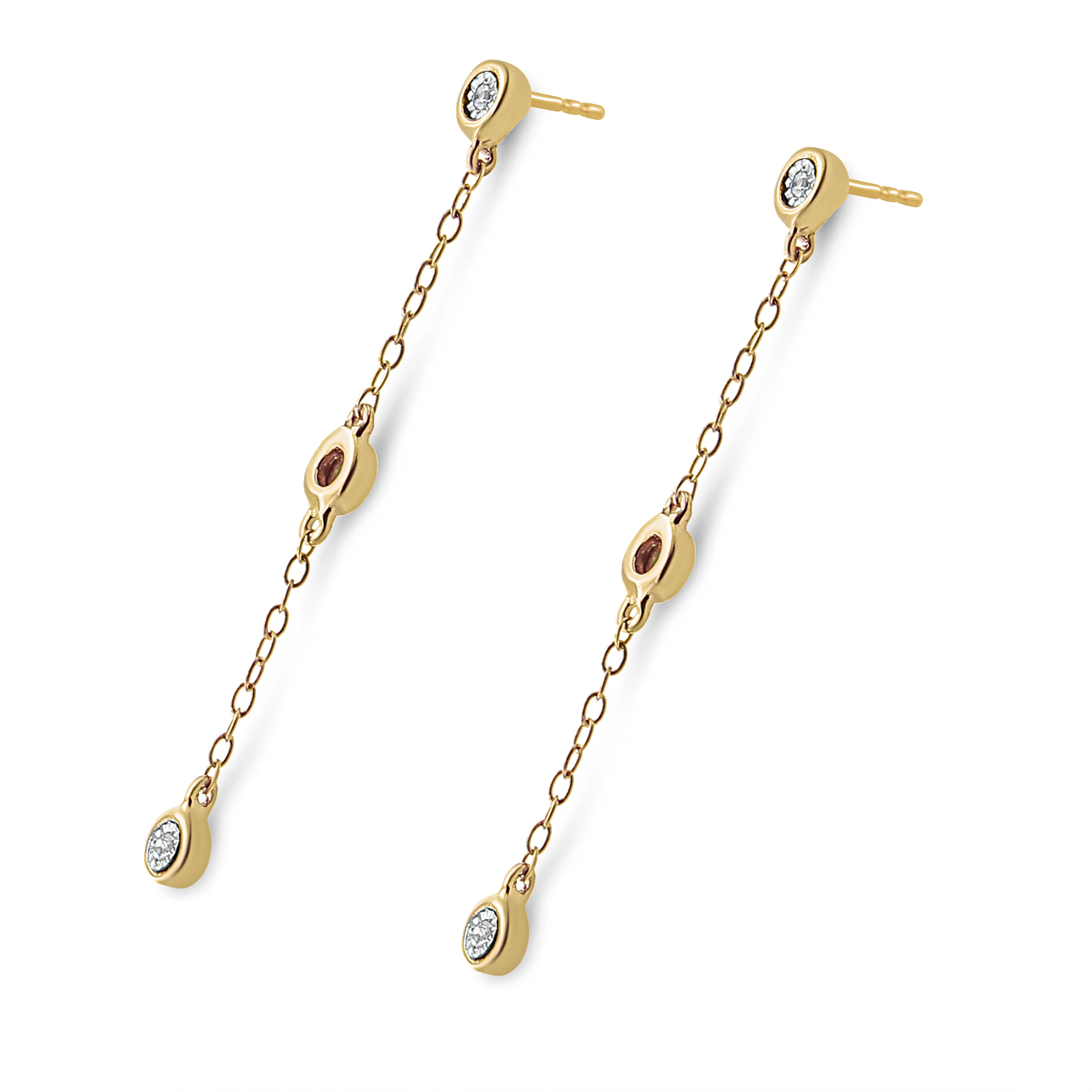 10K Yellow Gold Plated .925 Sterling Silver Miracle Set Diamond Accent 3-Stone Drop and Dangle Earring
