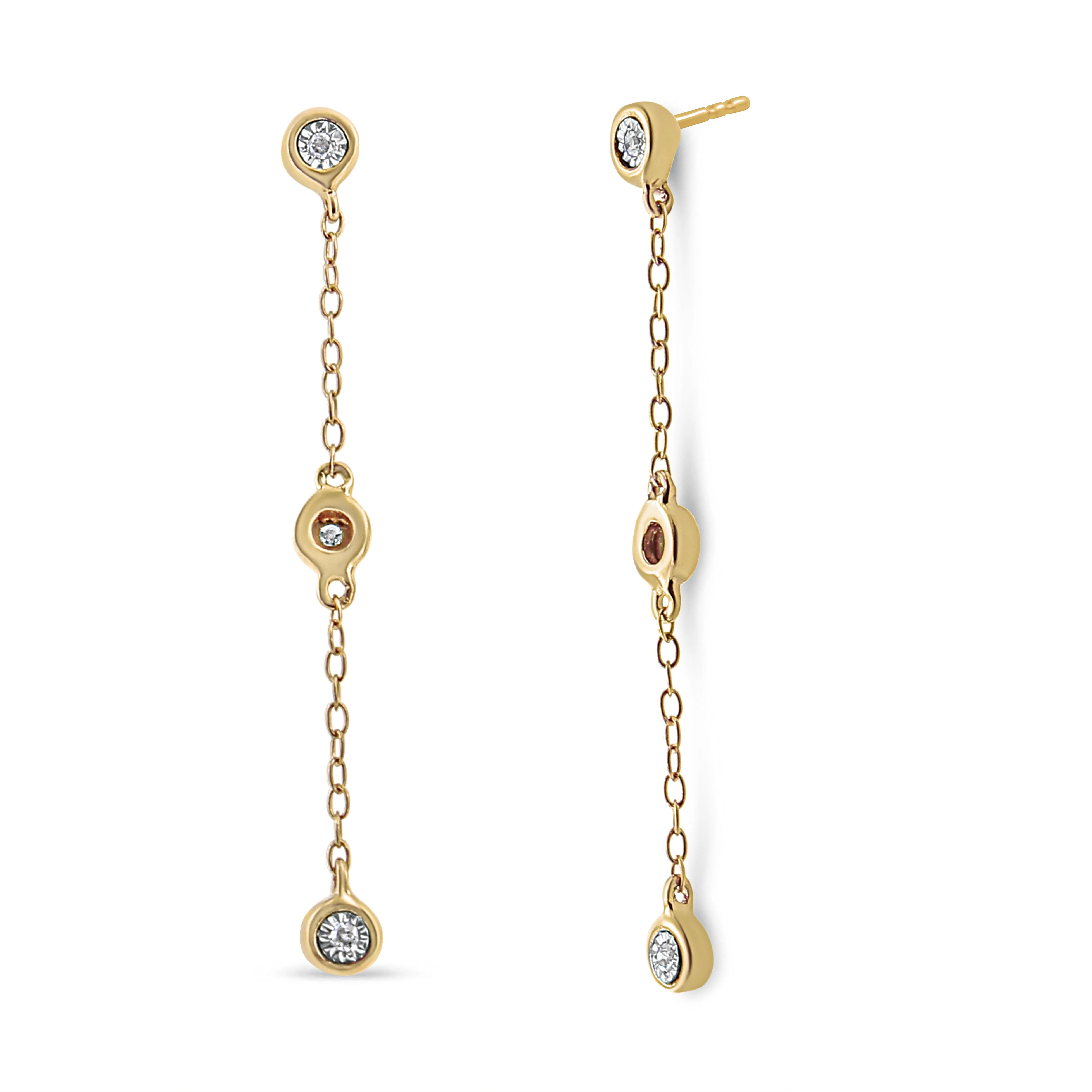 10K Yellow Gold Plated .925 Sterling Silver Miracle Set Diamond Accent 3-Stone Drop and Dangle Earring
