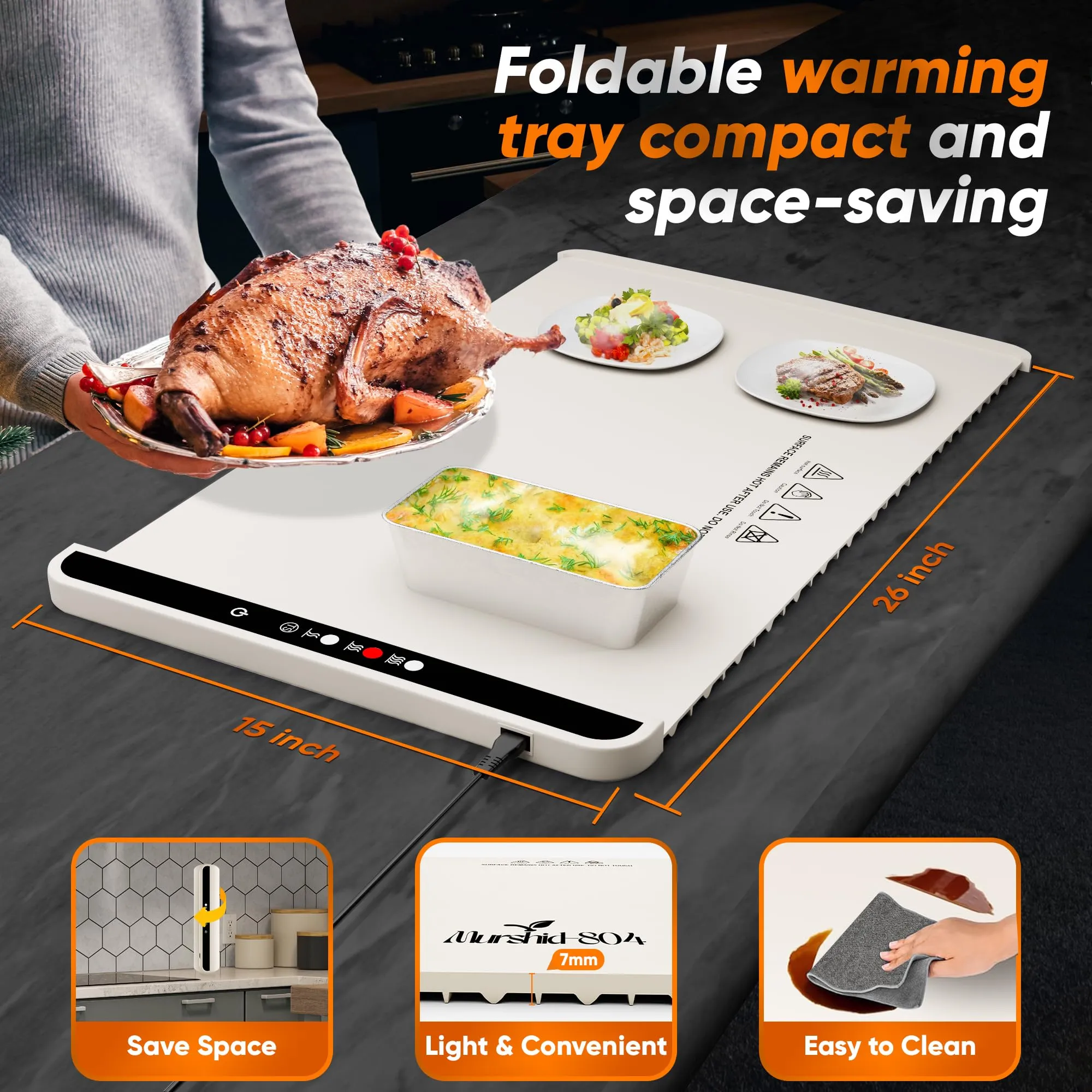 2025 Murshid 804 – Roll Up Food Warmer with Fast & Even Heating, Premium-Grade Silicon Material, 3 Temperature Settings, Auto Shut-Off - Versatile Food Warmers for Parties, Buffets, and Home Use