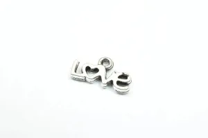 22 PCs Love Charm Antique Silver Alloy Charm Beads Size 7x12mm Decorative Design Beads 1mm JumpRing Size for Jewelry Making
