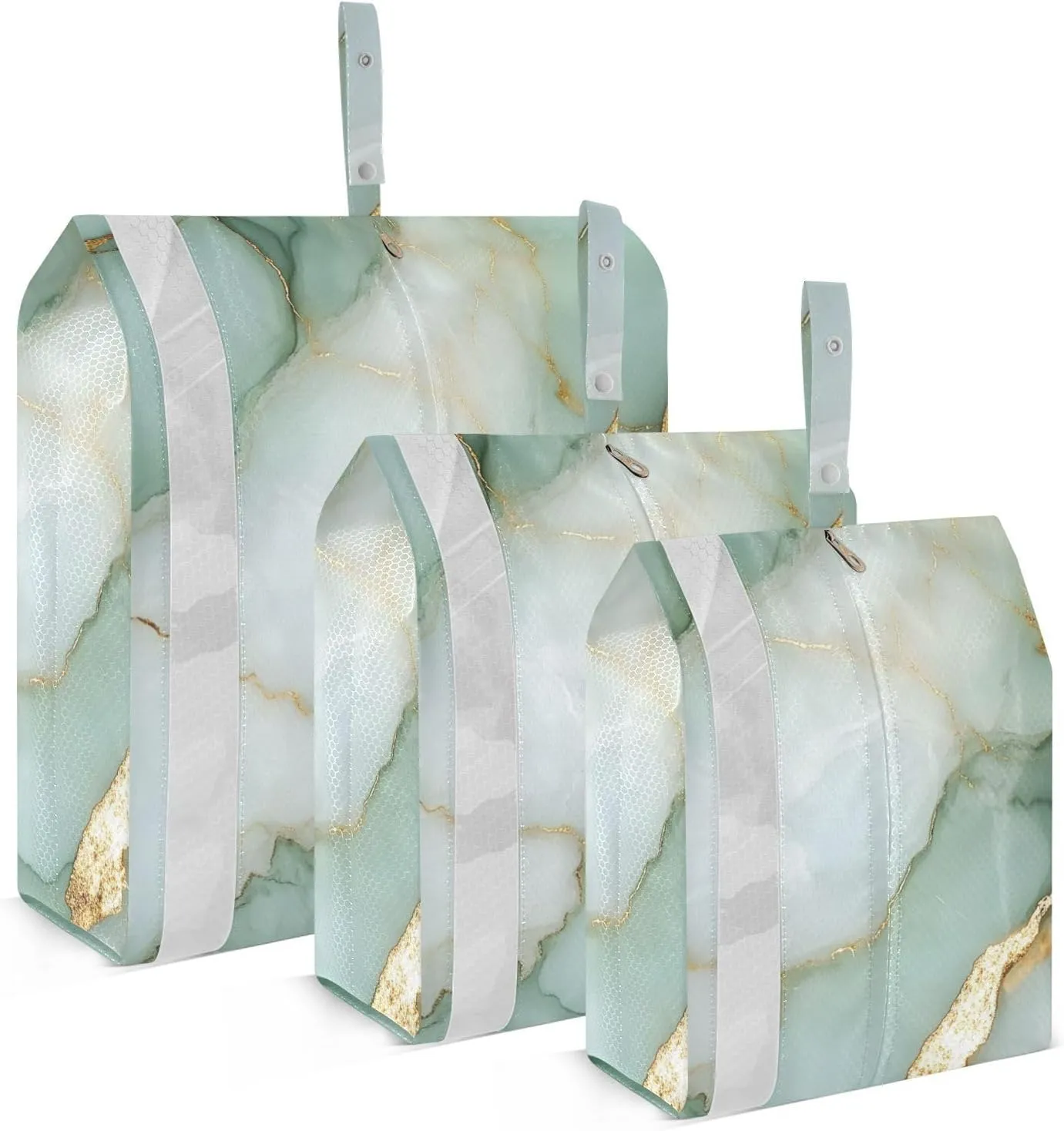 3 Set Travel Packing Cubes For Suitcases, Marble Sage Green White, Stackable, Garment Bag Closet Storage, Luggage Space Saver, Organizadores De Maletas Para
