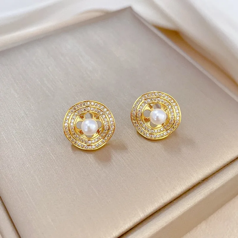316L Stainless Steel Round Pearl Pendant Necklace Earrings For Women