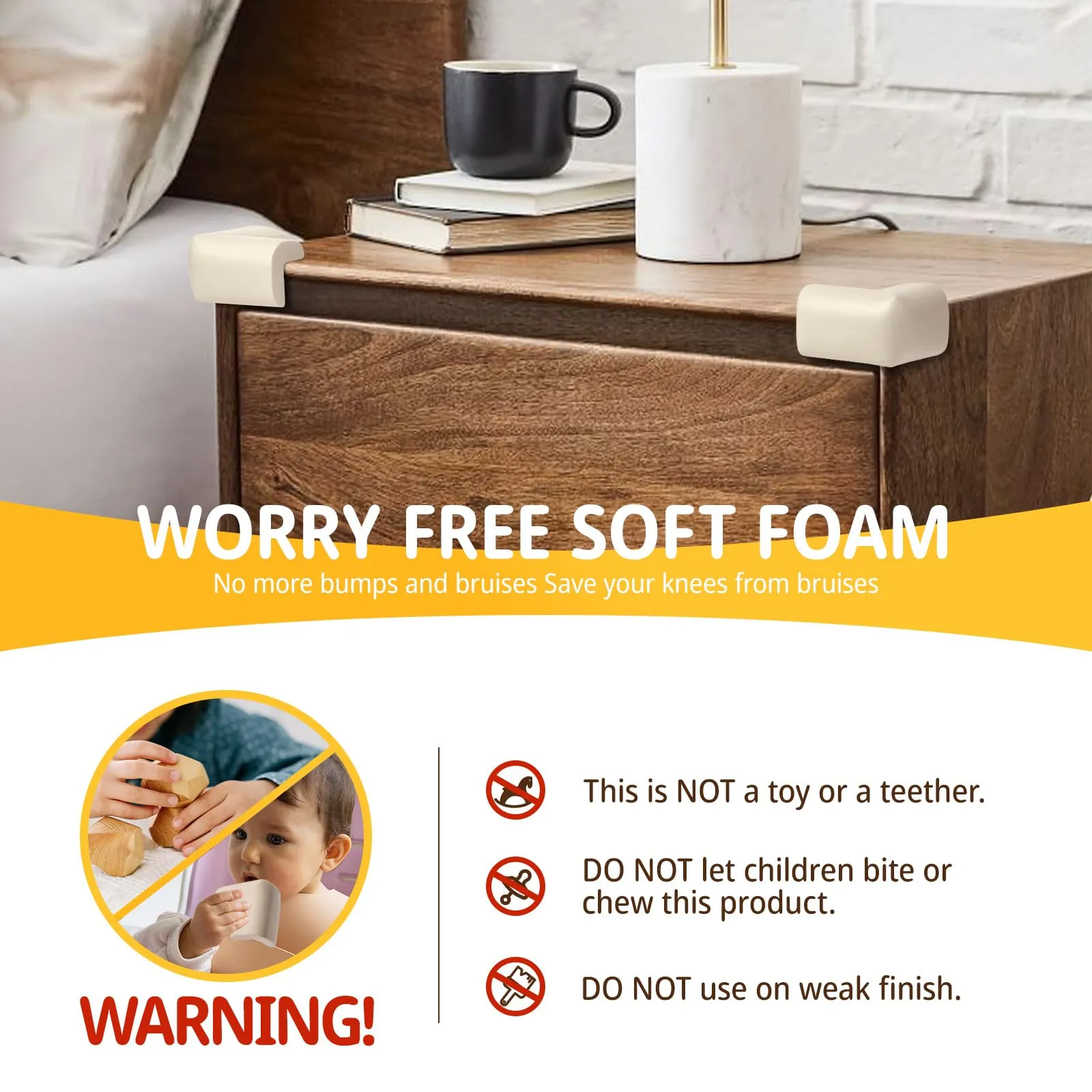4PACK Edge Corner Protector Baby Proofing, Hefty-Fit Heavy-Duty Soft NBR Rubber Foam, Furniture Fireplace Safety Bumper Guard, Off-White 4 PCS