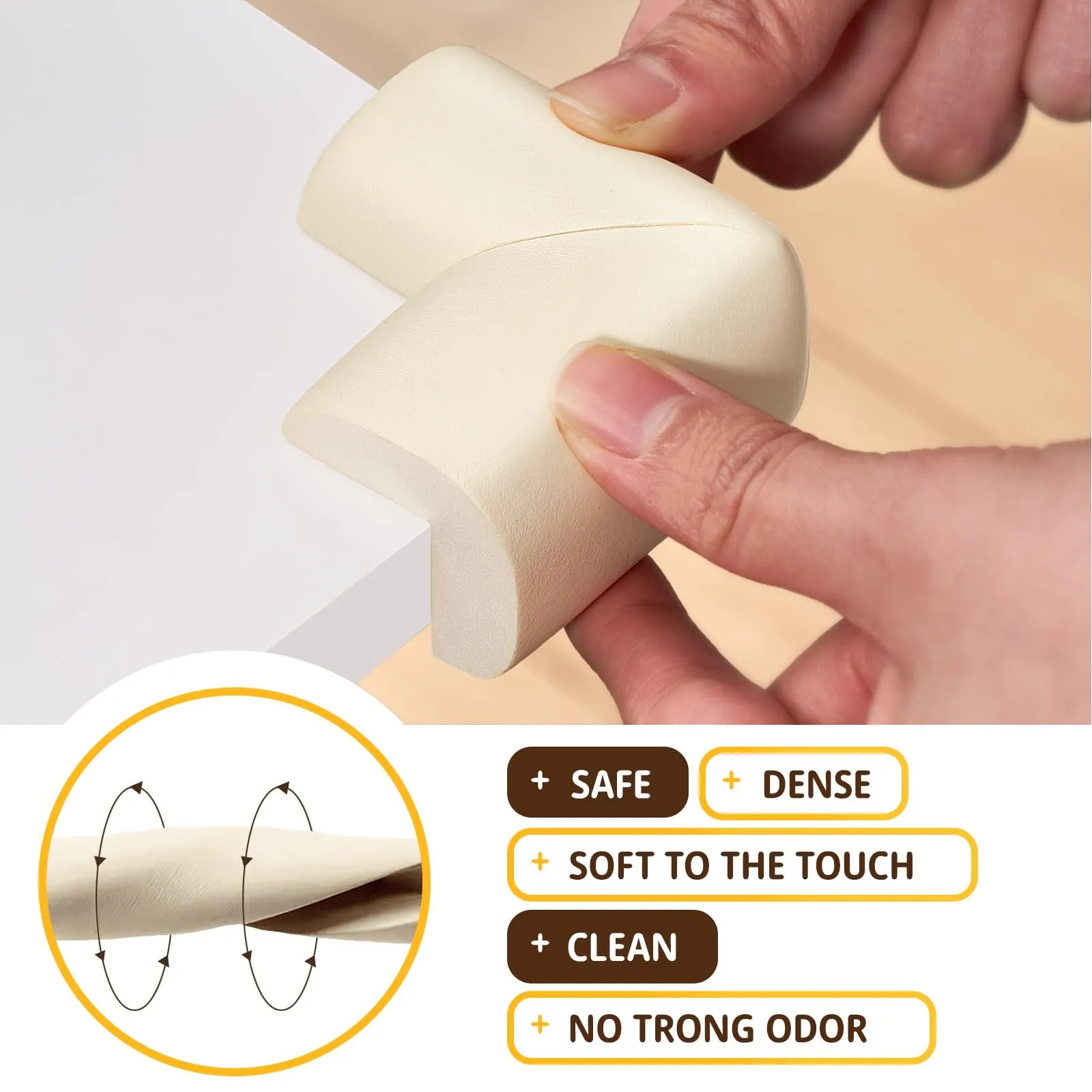 4PACK Edge Corner Protector Baby Proofing, Hefty-Fit Heavy-Duty Soft NBR Rubber Foam, Furniture Fireplace Safety Bumper Guard, Off-White 4 PCS