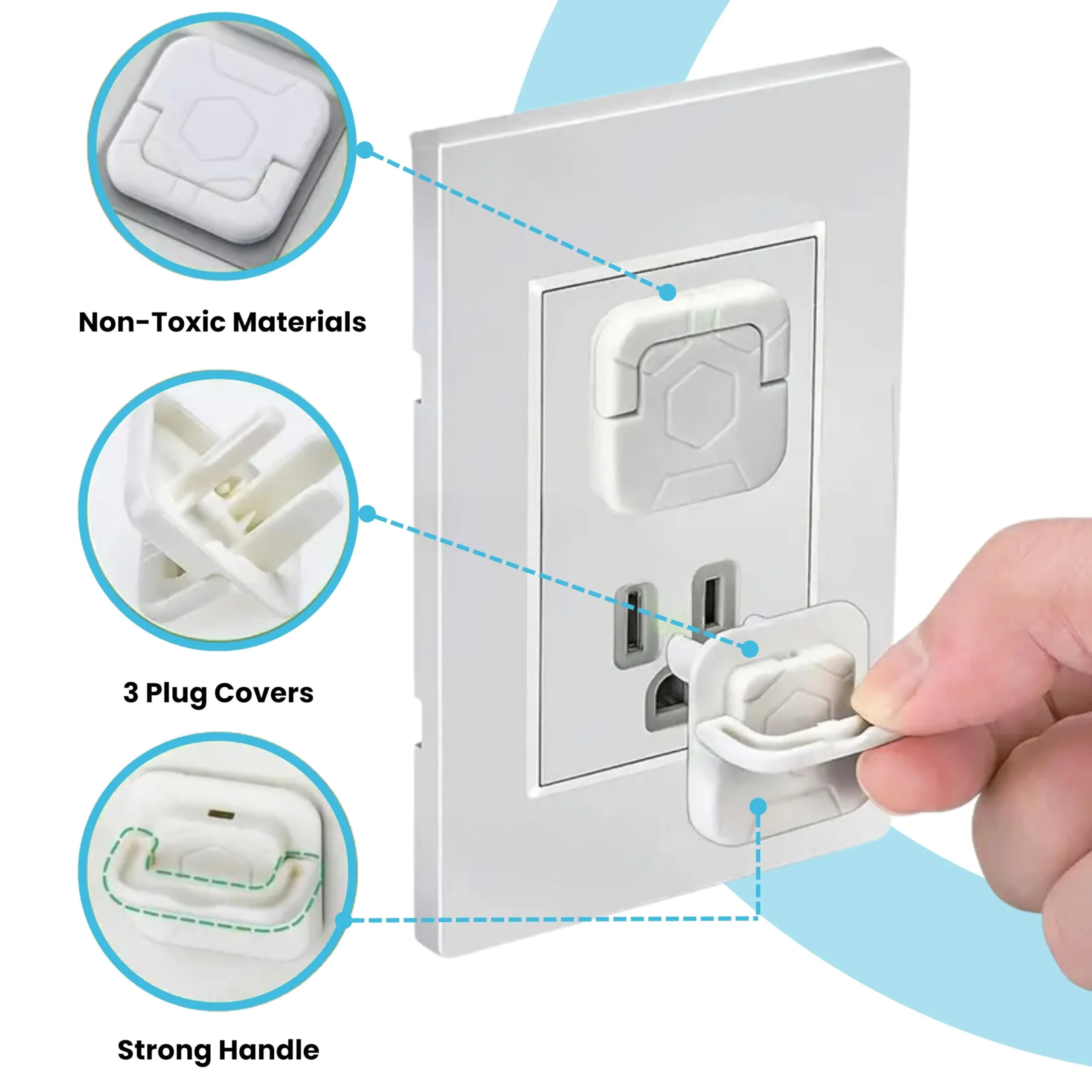 60 Pack Outlet Covers Baby Proofing with Pull Handle- Plug Covers Baby Proofing- White Baby Proof Outlet Covers 3 Prong Child Proof Outlet Cover- Shock Prevent Plug Protectors Baby Proof Plug Covers 60 Count