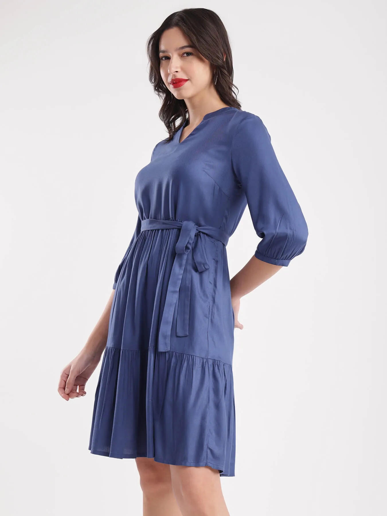 A-Line Tiered Dress - Blue
