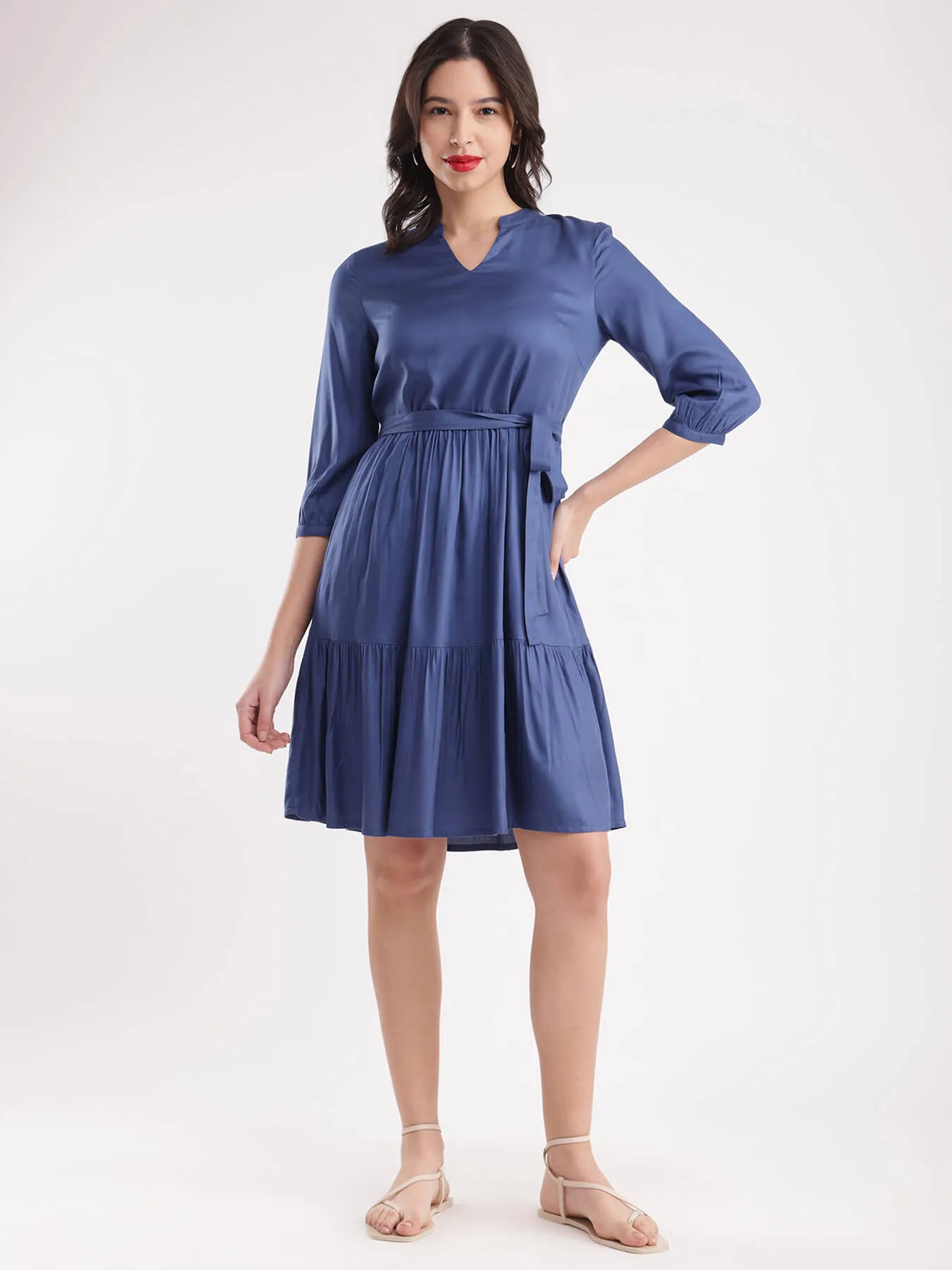 A-Line Tiered Dress - Blue