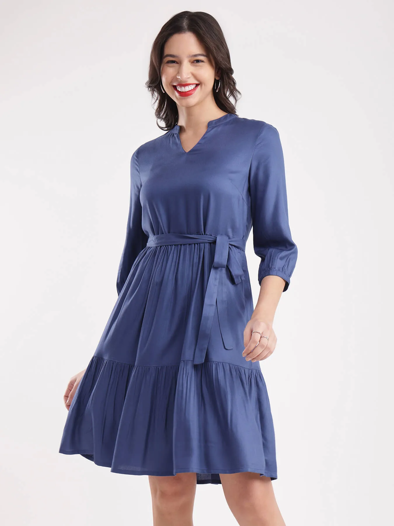 A-Line Tiered Dress - Blue