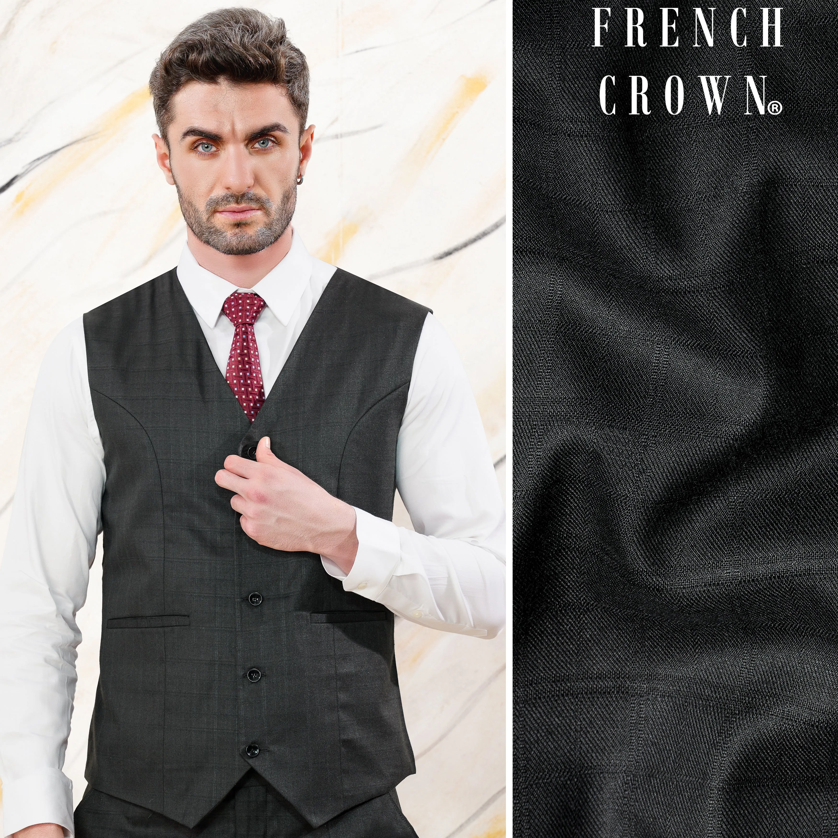 Abbey Gray Subtle Checkered Wool Rich Waistcoat