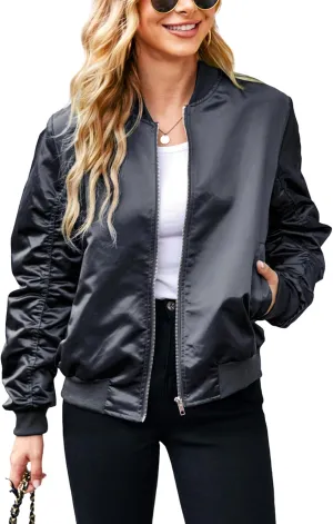 ACEVOG Bomber Jacket Women Zip Up Casual Jackets Coat Oversized with Pockets Fall Outfits