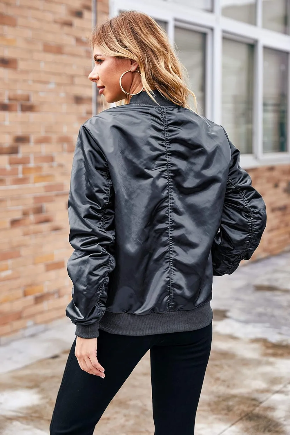 ACEVOG Bomber Jacket Women Zip Up Casual Jackets Coat Oversized with Pockets Fall Outfits