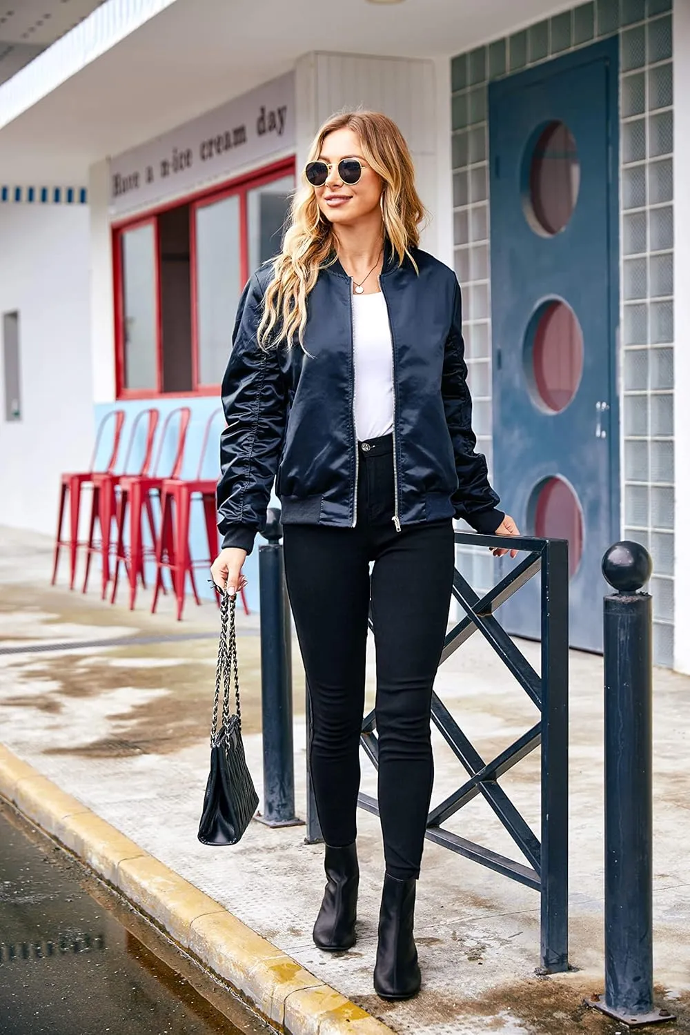 ACEVOG Bomber Jacket Women Zip Up Casual Jackets Coat Oversized with Pockets Fall Outfits