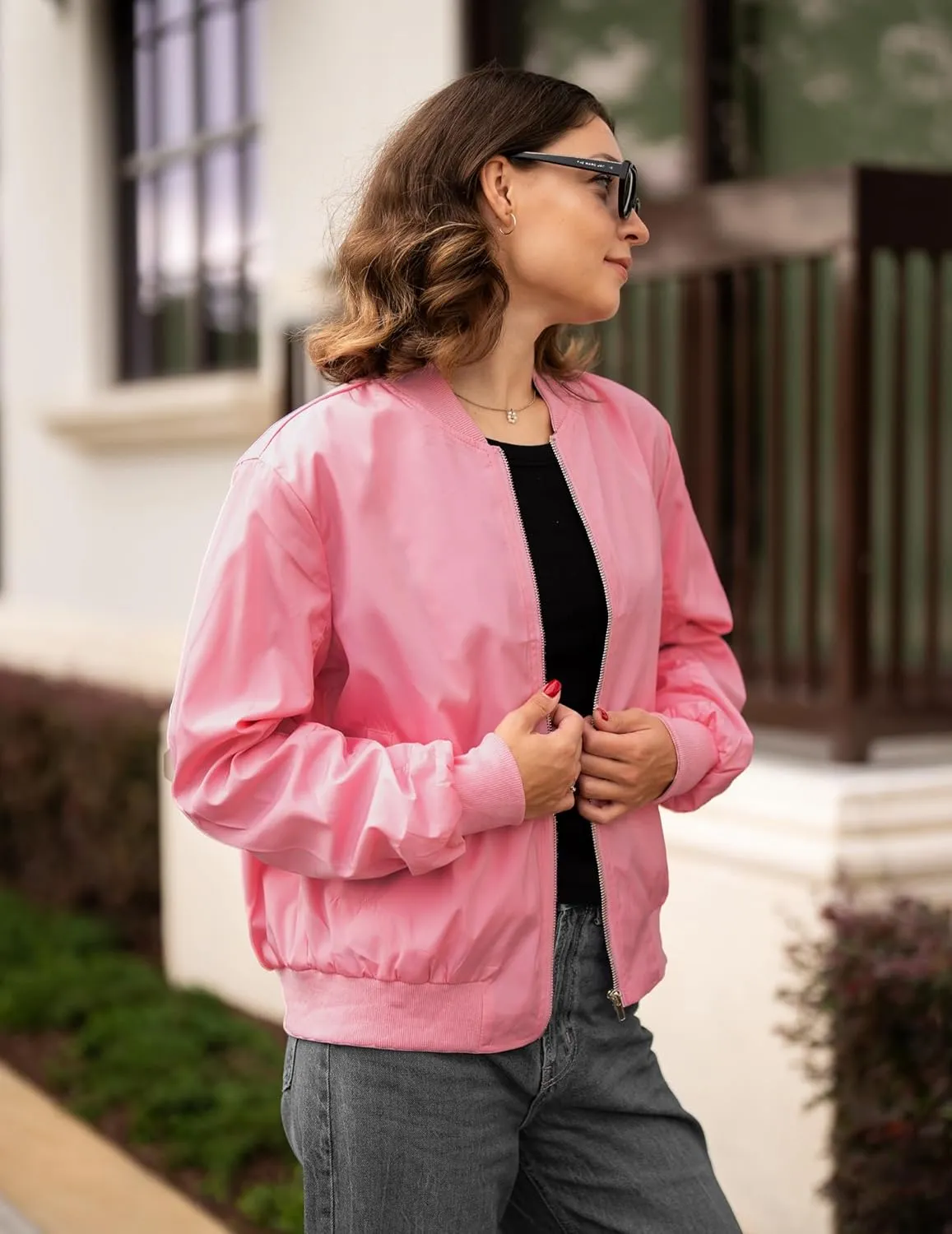 ACEVOG Bomber Jacket Women Zip Up Casual Jackets Coat Oversized with Pockets Fall Outfits