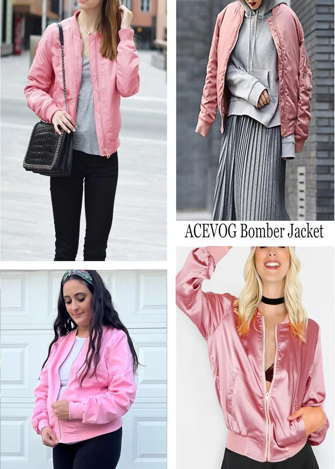 ACEVOG Bomber Jacket Women Zip Up Casual Jackets Coat Oversized with Pockets Fall Outfits