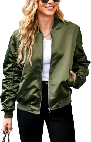 ACEVOG Bomber Jacket Women Zip Up Casual Jackets Coat Oversized with Pockets Fall Outfits