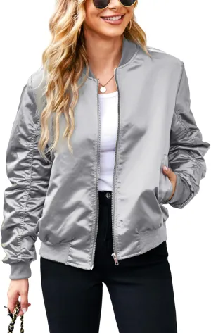 ACEVOG Bomber Jacket Women Zip Up Casual Jackets Coat Oversized with Pockets Fall Outfits