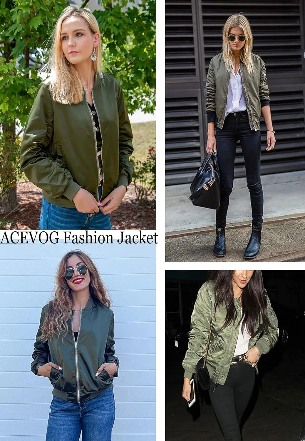 ACEVOG Bomber Jacket Women Zip Up Casual Jackets Coat Oversized with Pockets Fall Outfits