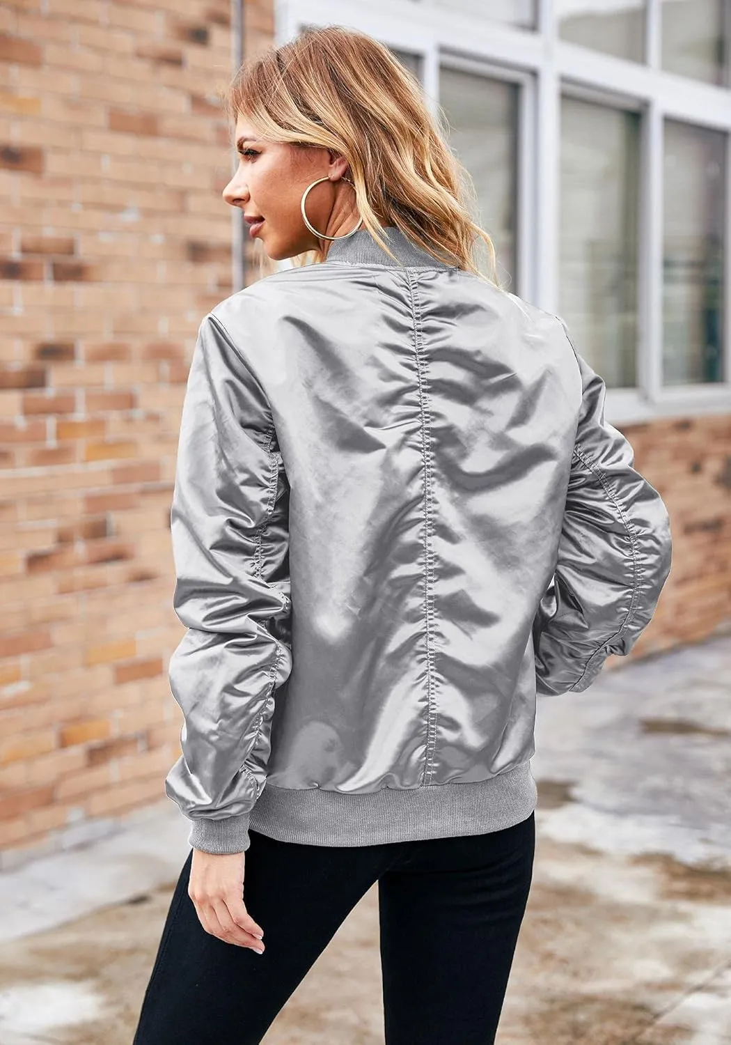 ACEVOG Bomber Jacket Women Zip Up Casual Jackets Coat Oversized with Pockets Fall Outfits