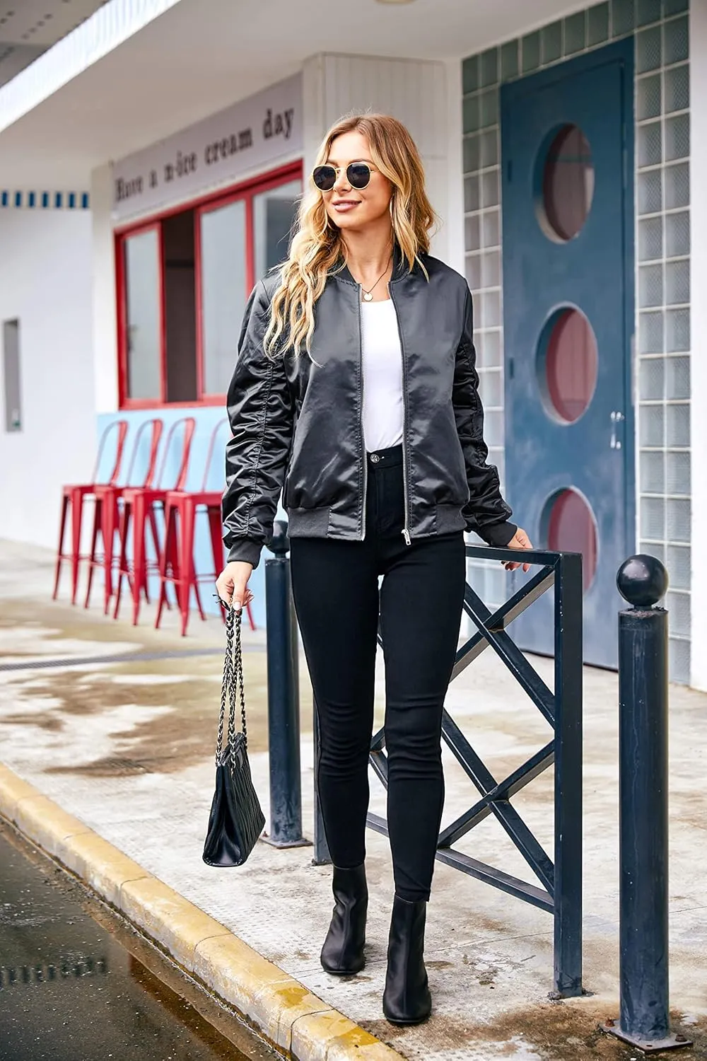 ACEVOG Bomber Jacket Women Zip Up Casual Jackets Coat Oversized with Pockets Fall Outfits