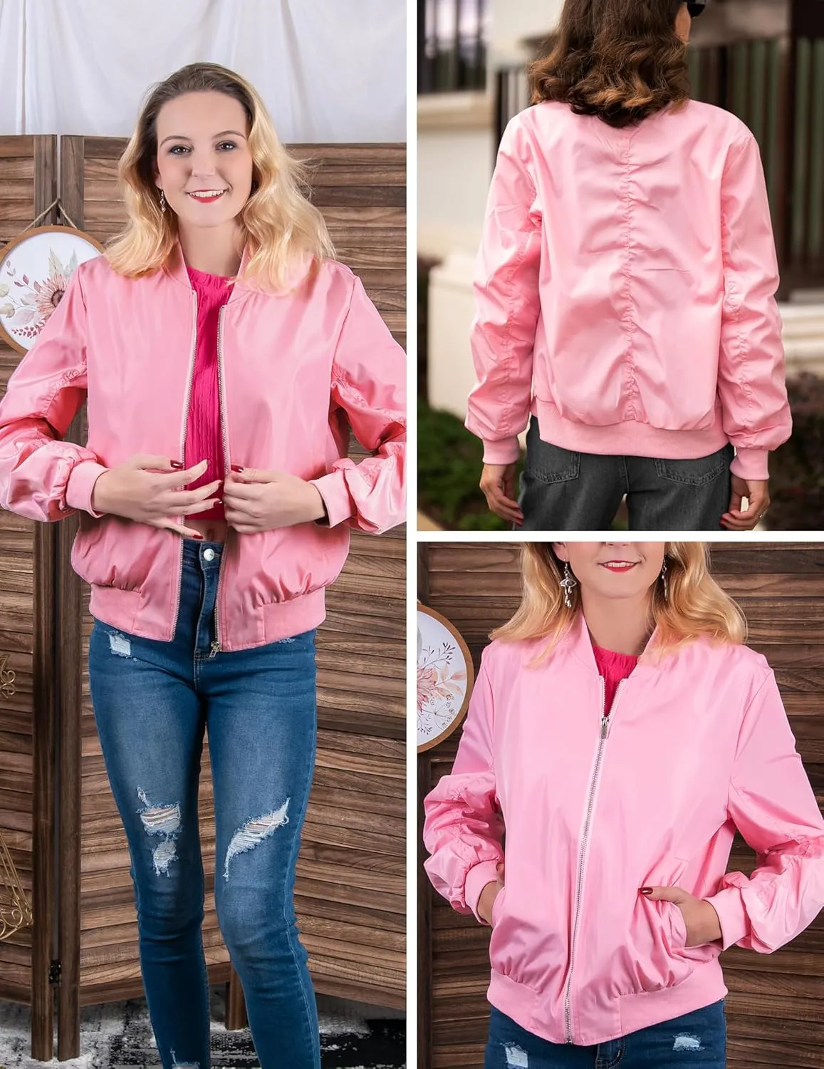 ACEVOG Bomber Jacket Women Zip Up Casual Jackets Coat Oversized with Pockets Fall Outfits