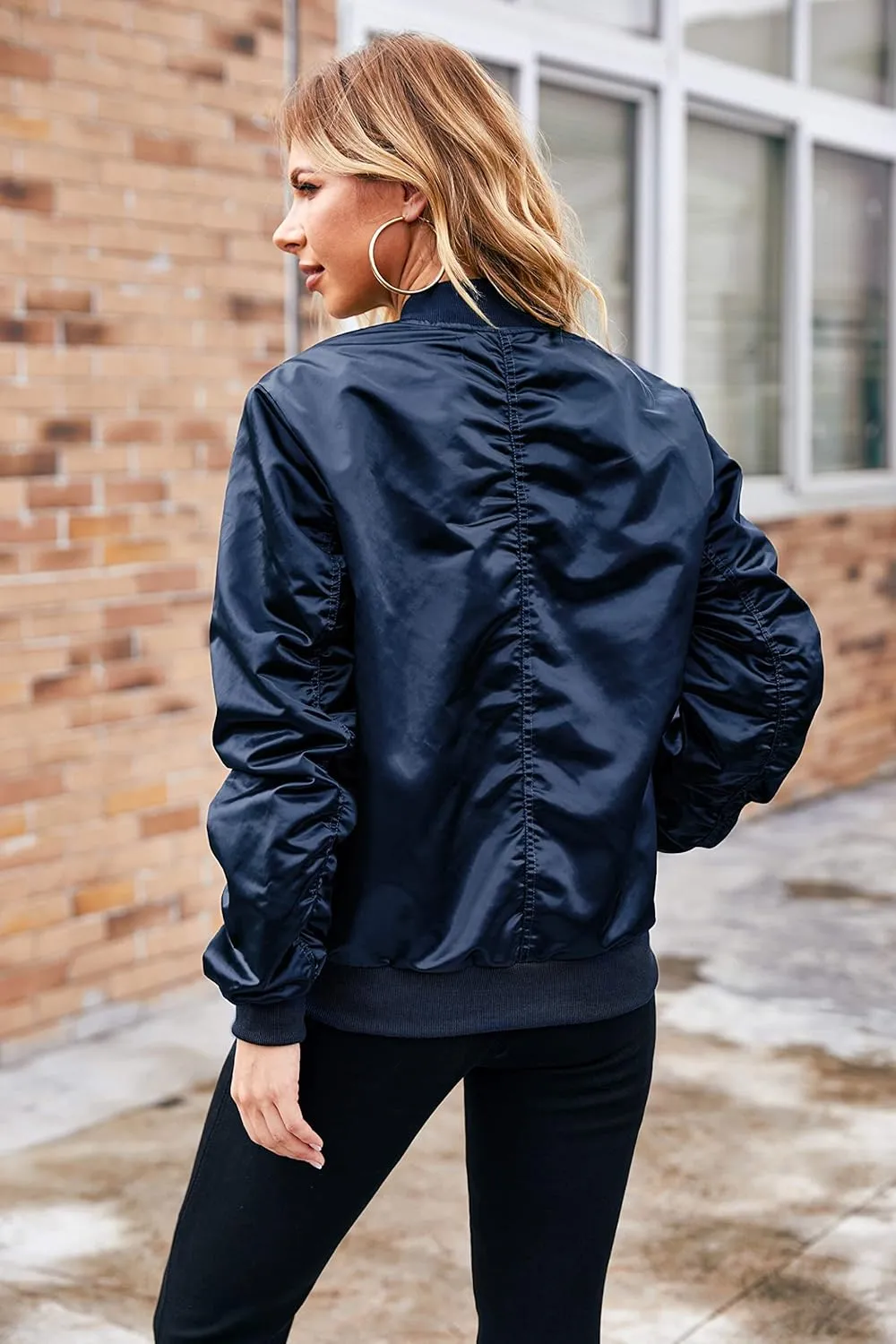ACEVOG Bomber Jacket Women Zip Up Casual Jackets Coat Oversized with Pockets Fall Outfits
