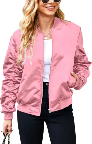 ACEVOG Bomber Jacket Women Zip Up Casual Jackets Coat Oversized with Pockets Fall Outfits