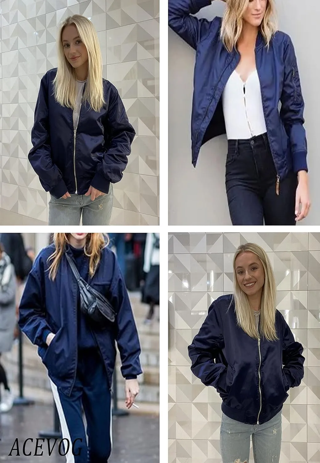 ACEVOG Bomber Jacket Women Zip Up Casual Jackets Coat Oversized with Pockets Fall Outfits