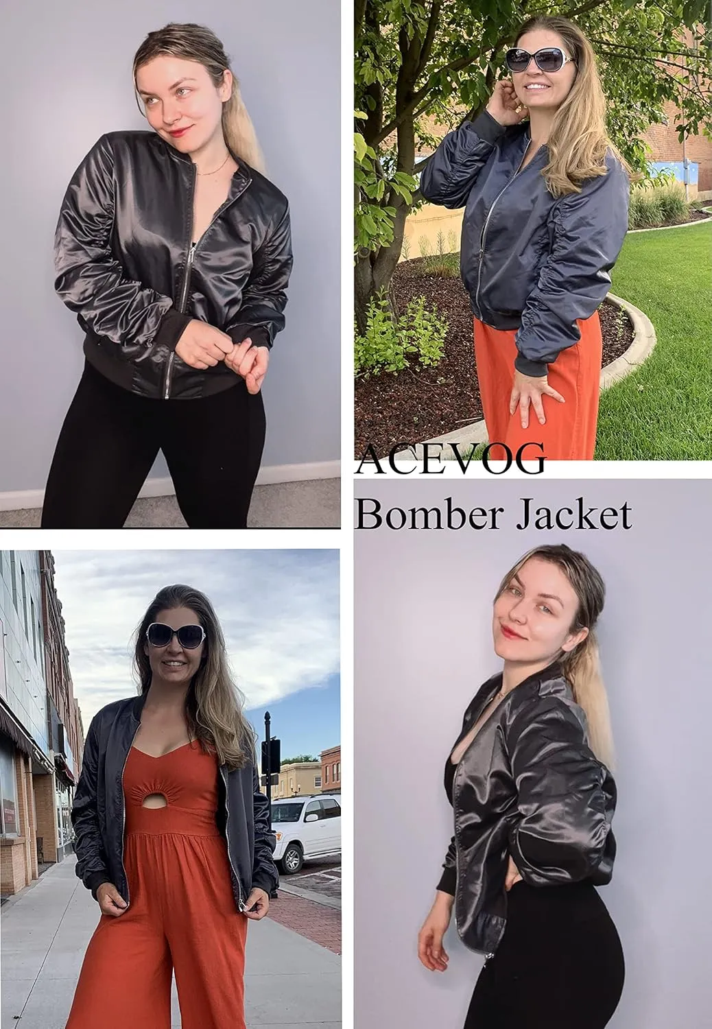 ACEVOG Bomber Jacket Women Zip Up Casual Jackets Coat Oversized with Pockets Fall Outfits