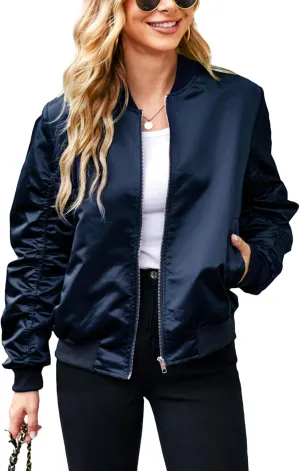 ACEVOG Bomber Jacket Women Zip Up Casual Jackets Coat Oversized with Pockets Fall Outfits