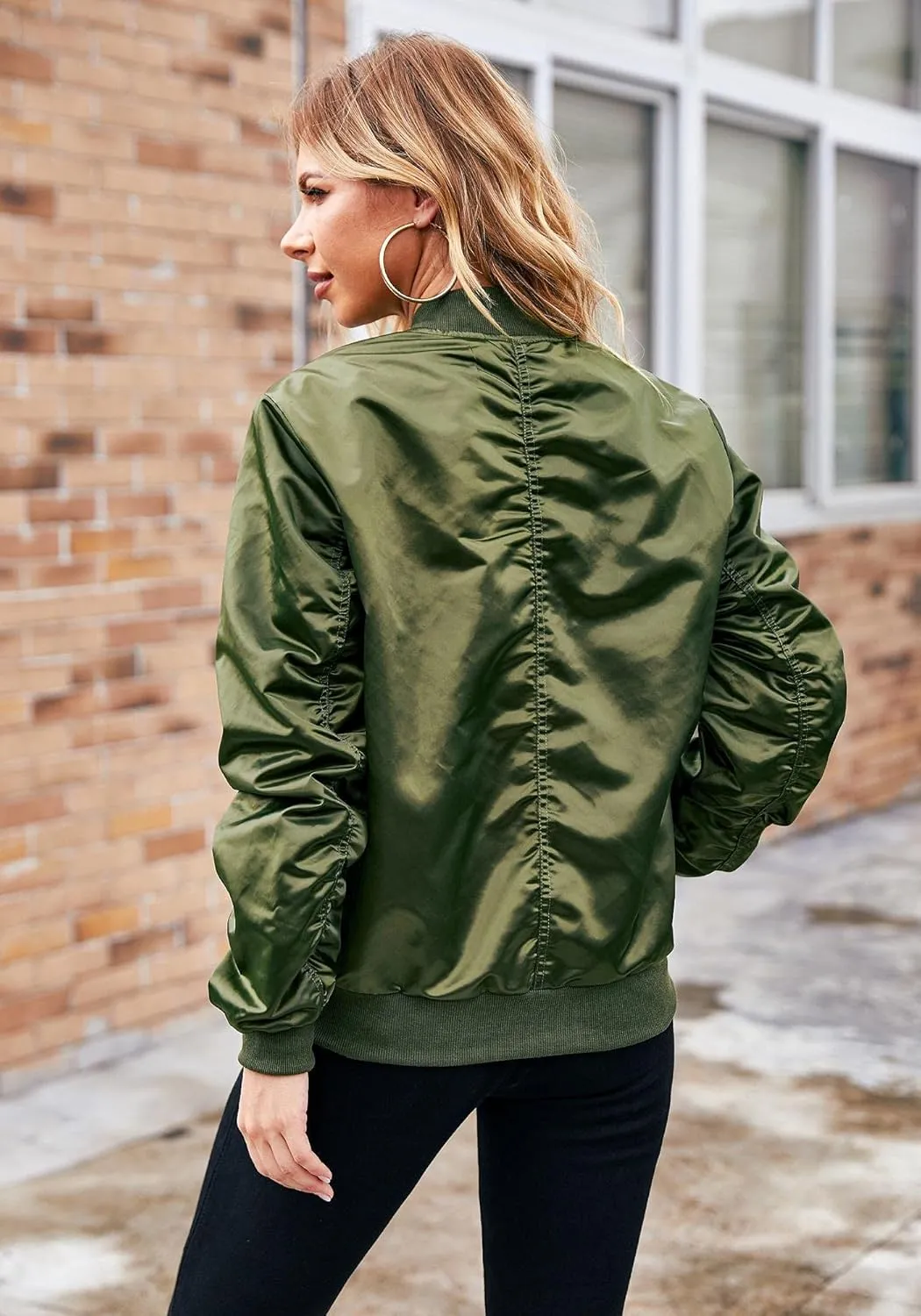 ACEVOG Bomber Jacket Women Zip Up Casual Jackets Coat Oversized with Pockets Fall Outfits