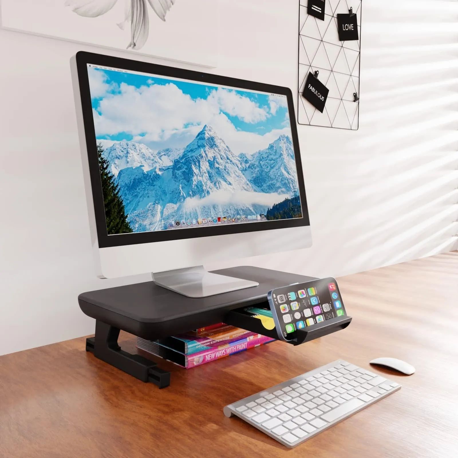 Adjustable Laptop Stand with Storage Drawer - Height Riser