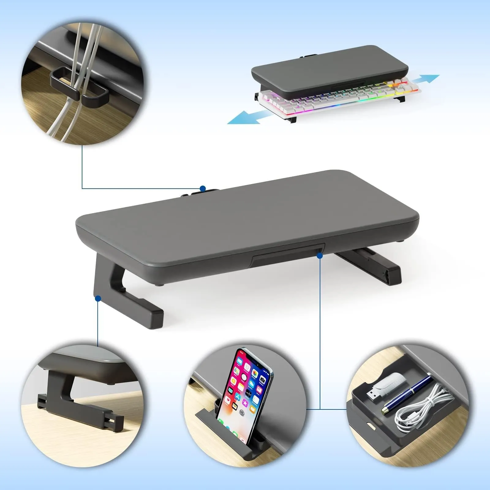 Adjustable Laptop Stand with Storage Drawer - Height Riser