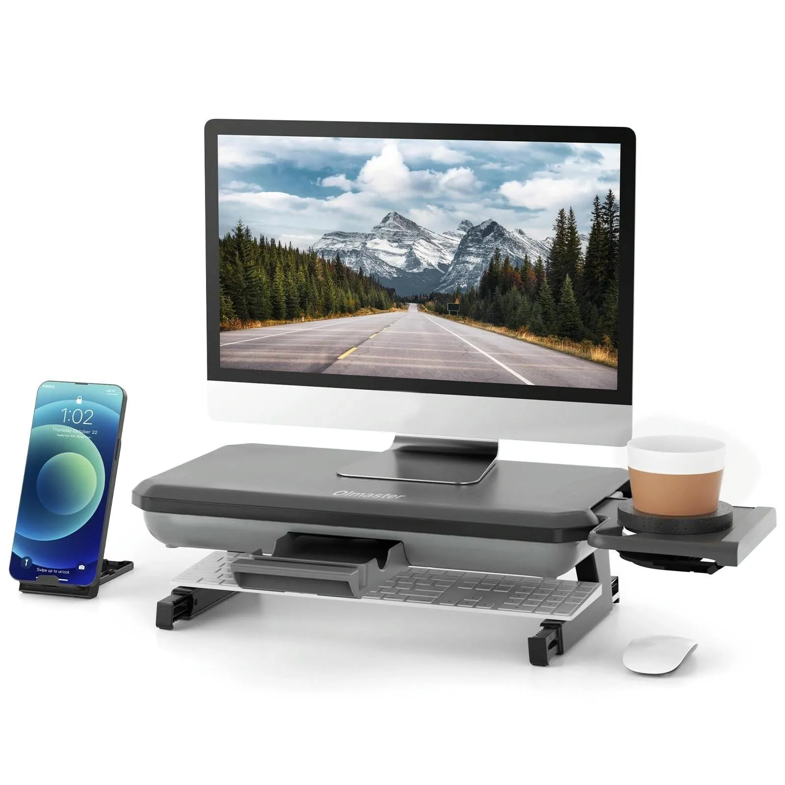 Adjustable Laptop Stand with Storage Drawer - Height Riser