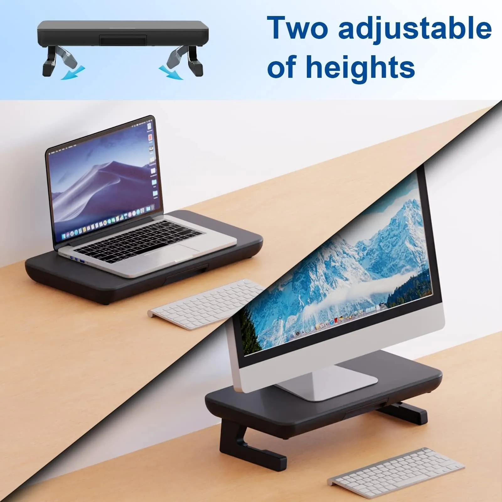 Adjustable Laptop Stand with Storage Drawer - Height Riser