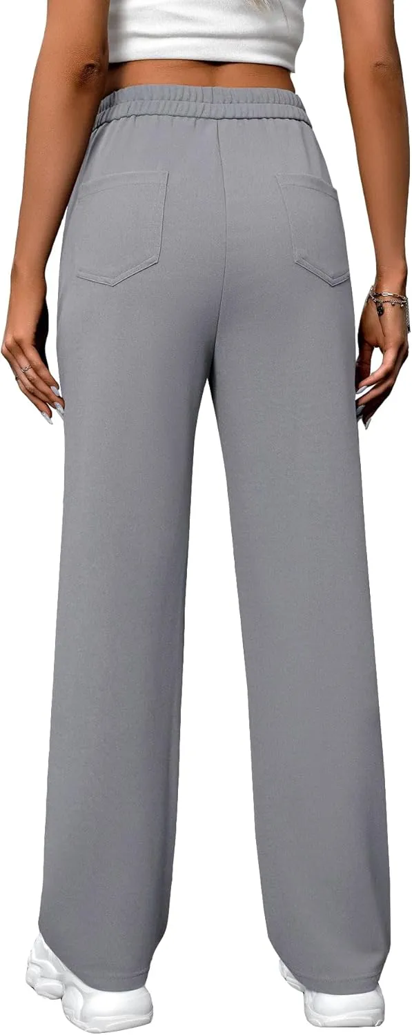 AIFARLD Straight Leg Pants for Women Flexipants High Waisted Button Stretchy Trousers Multiple Pockets Business Work Casual