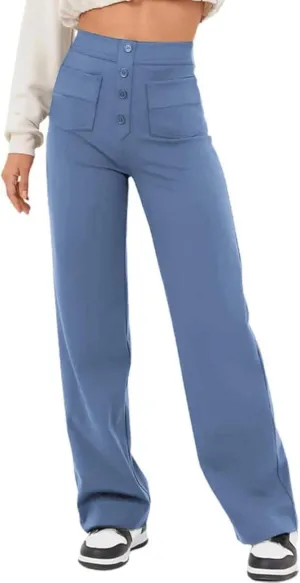 AIFARLD Straight Leg Pants for Women Flexipants High Waisted Button Stretchy Trousers Multiple Pockets Business Work Casual