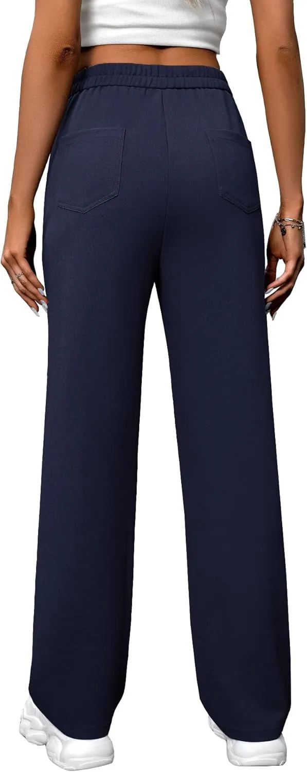 AIFARLD Straight Leg Pants for Women Flexipants High Waisted Button Stretchy Trousers Multiple Pockets Business Work Casual