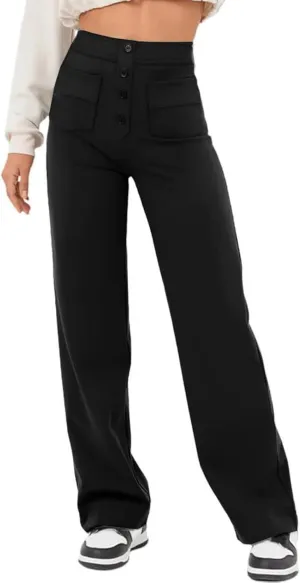 AIFARLD Straight Leg Pants for Women Flexipants High Waisted Button Stretchy Trousers Multiple Pockets Business Work Casual