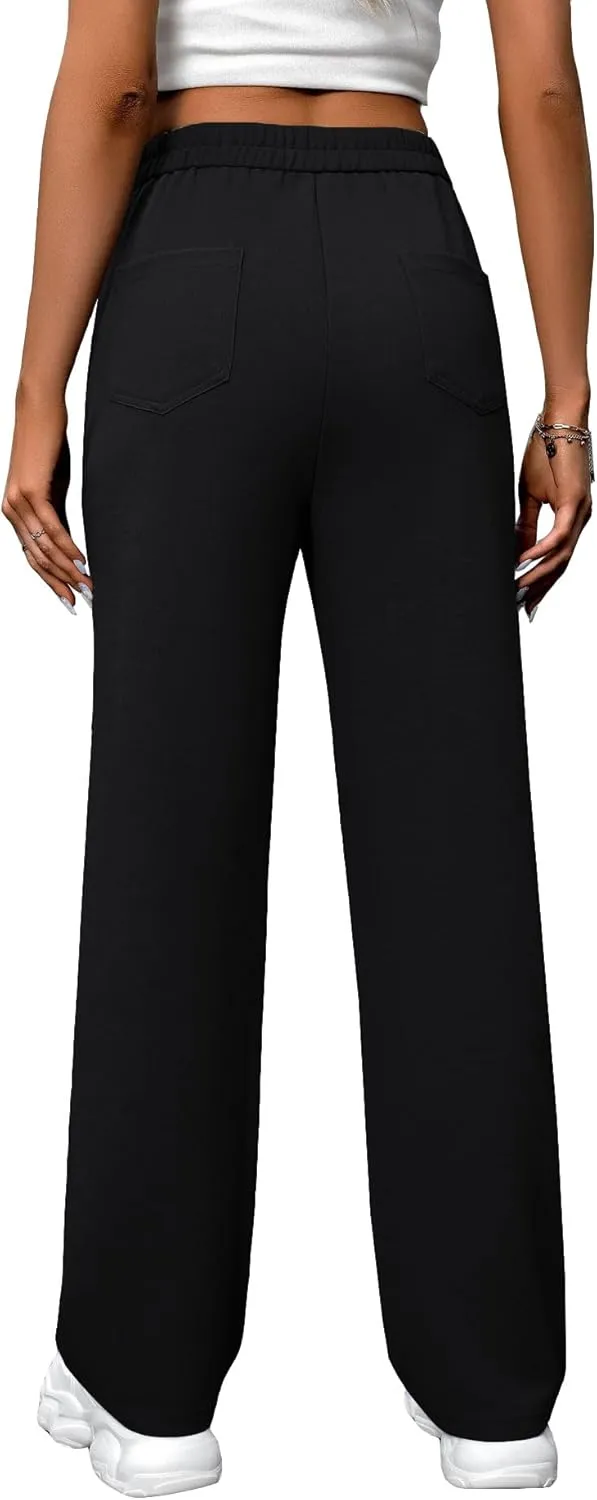 AIFARLD Straight Leg Pants for Women Flexipants High Waisted Button Stretchy Trousers Multiple Pockets Business Work Casual