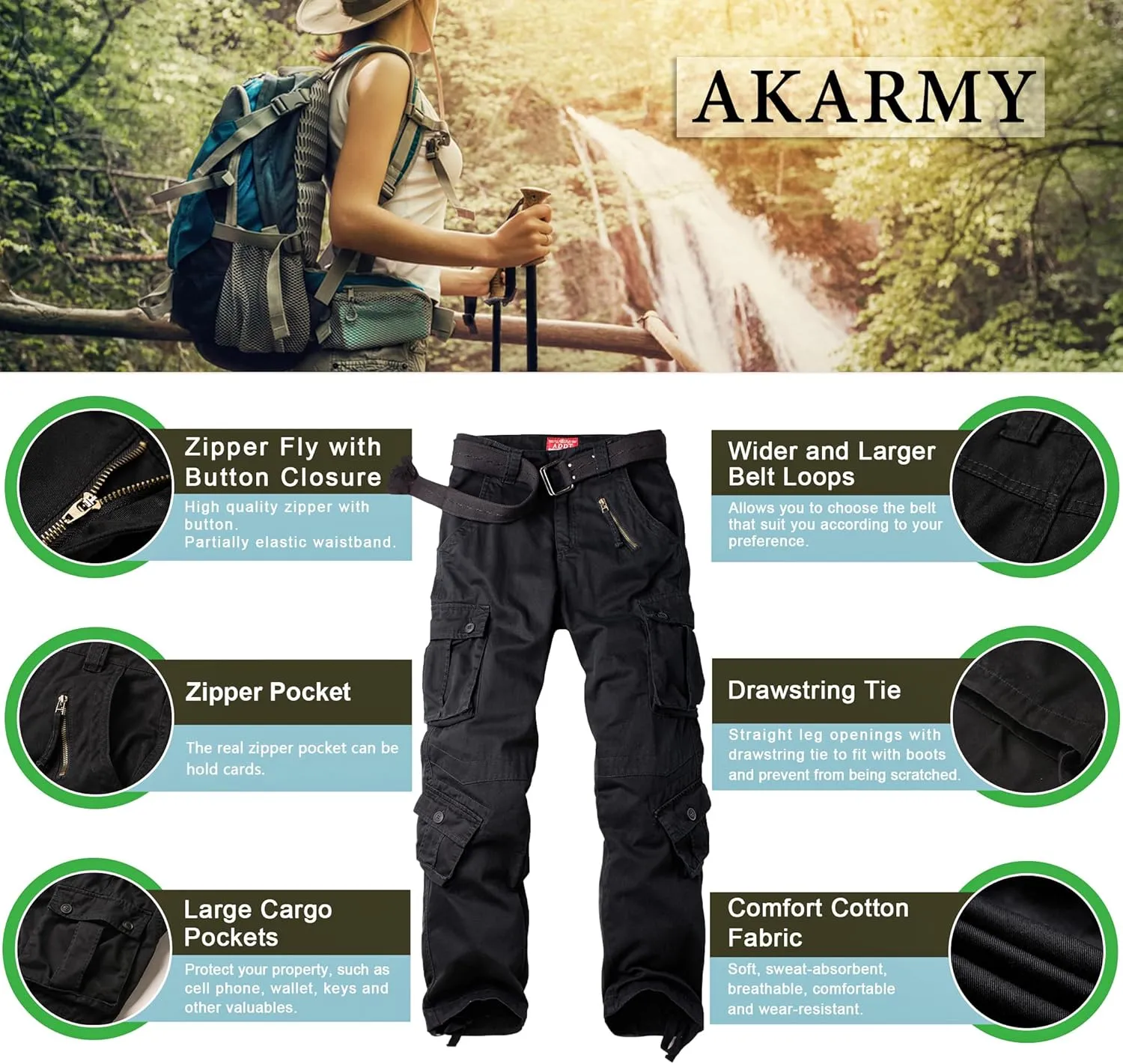 AKARMY Women's Cotton Casual Work Pants Camouflage Cargo Pants Parachute Pants for Women with Pockets