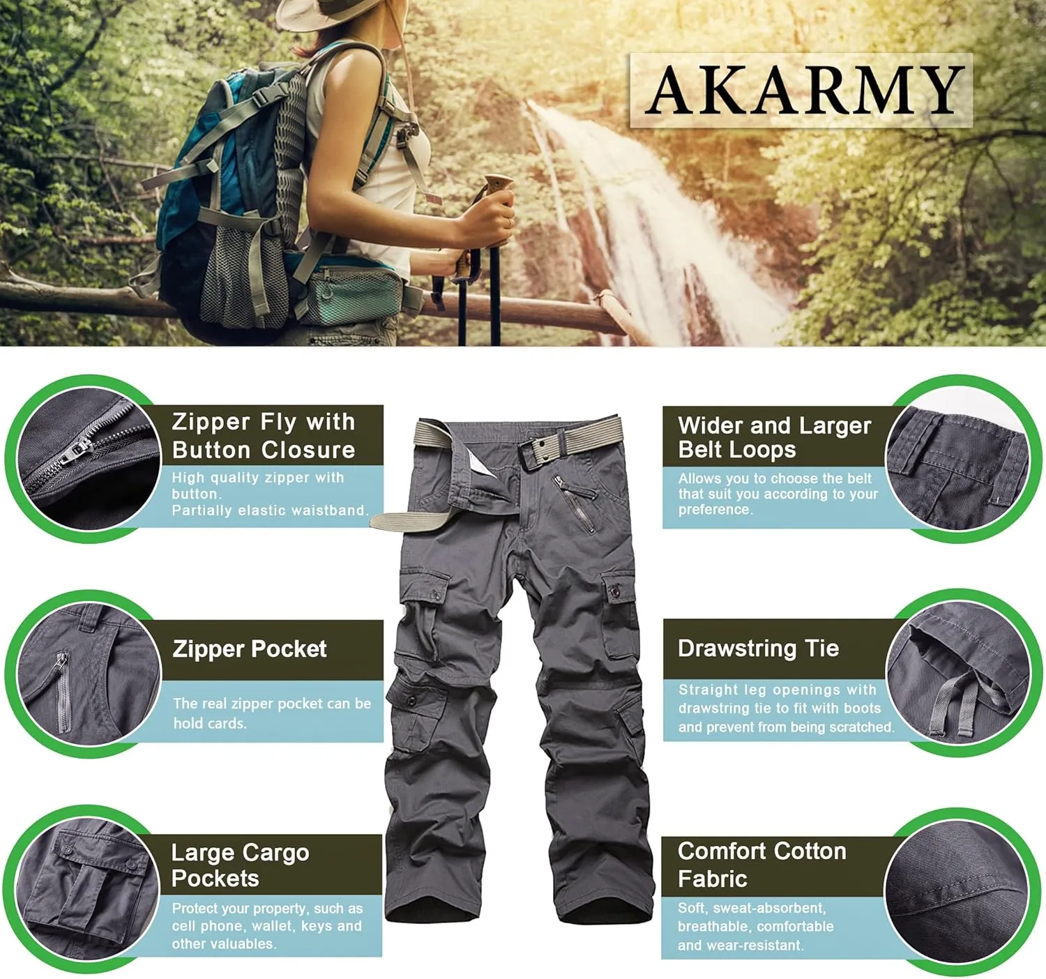 AKARMY Women's Cotton Casual Work Pants Camouflage Cargo Pants Parachute Pants for Women with Pockets