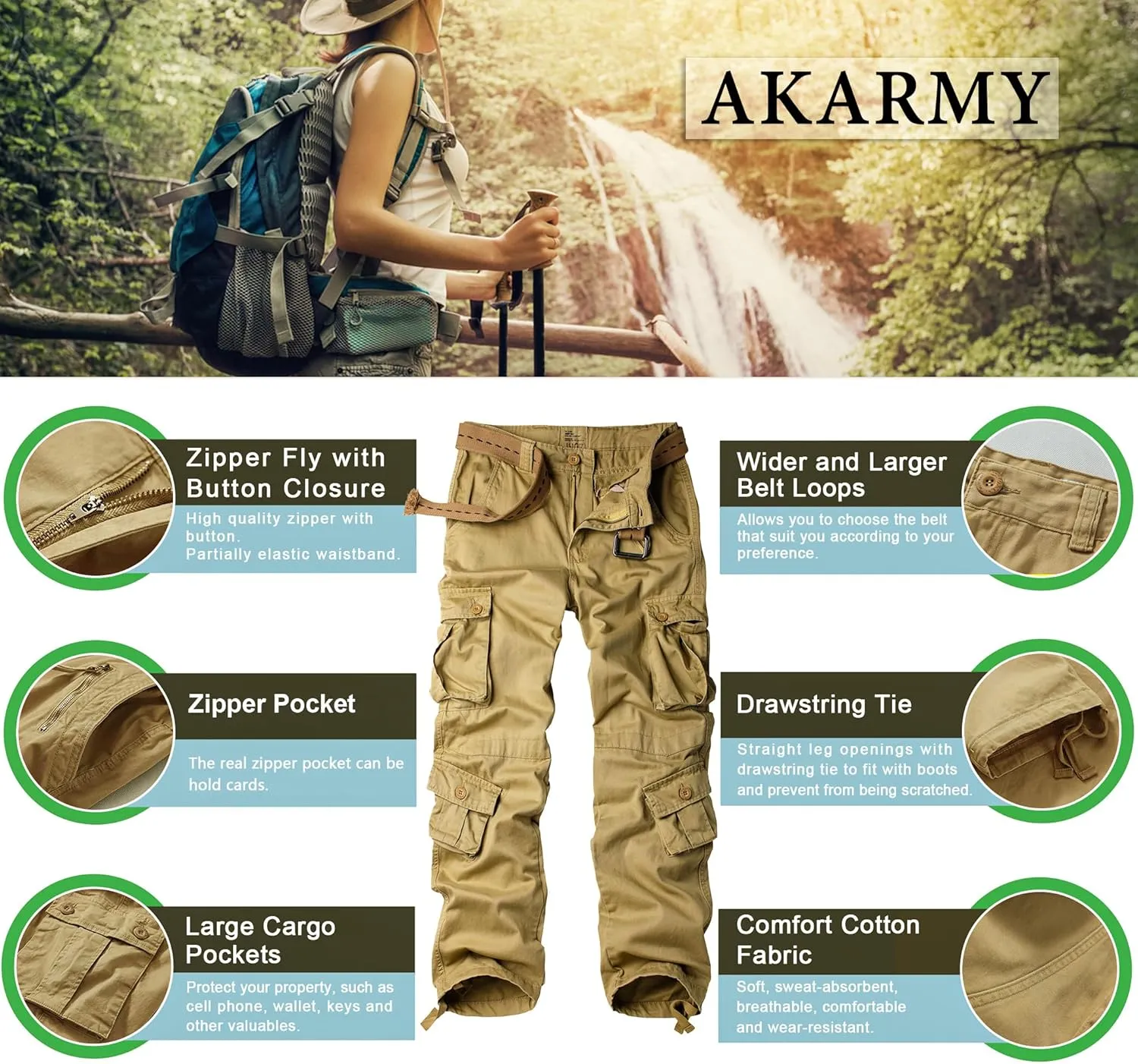 AKARMY Women's Cotton Casual Work Pants Camouflage Cargo Pants Parachute Pants for Women with Pockets