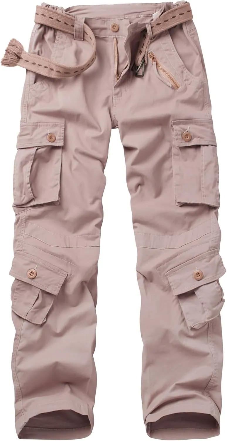 AKARMY Women's Cotton Casual Work Pants Camouflage Cargo Pants Parachute Pants for Women with Pockets