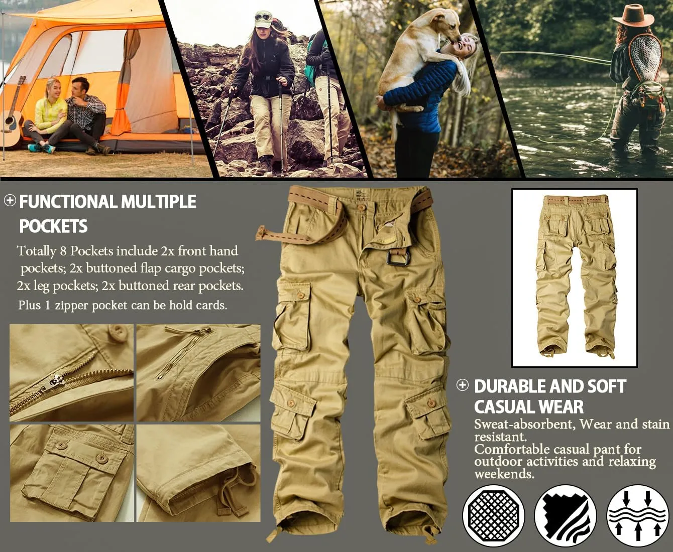 AKARMY Women's Cotton Casual Work Pants Camouflage Cargo Pants Parachute Pants for Women with Pockets