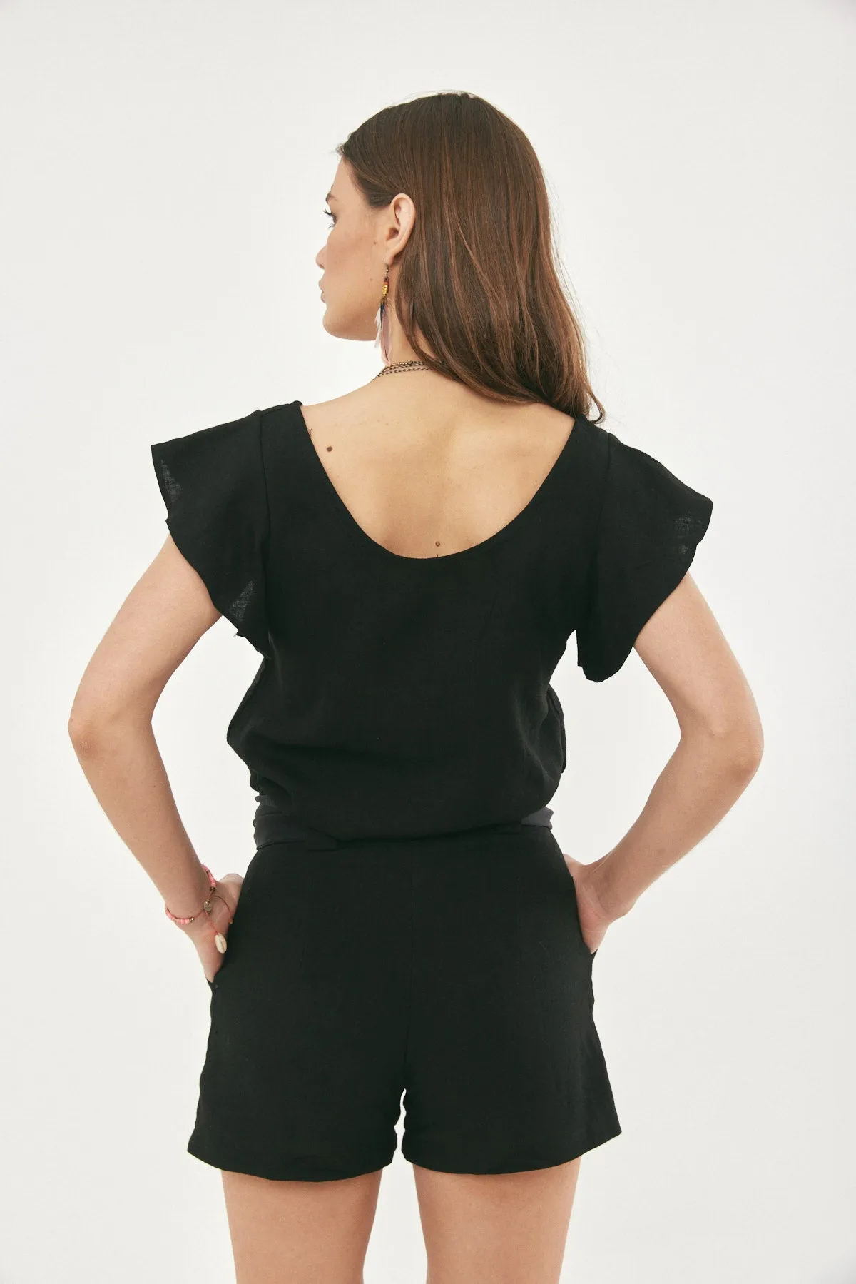 ALEX LINEN SHORTS- BLACK