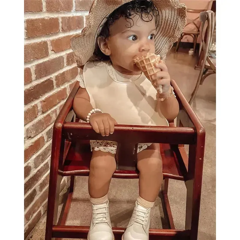 Ali   Oli Silicone Baby Bib Roll Up & Stay Closed (Sand)