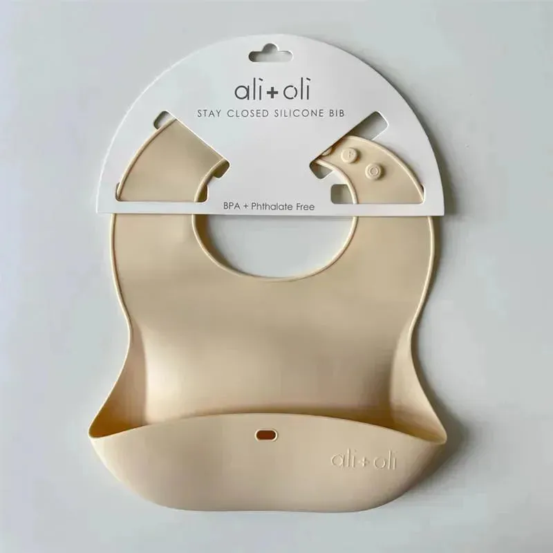 Ali   Oli Silicone Baby Bib Roll Up & Stay Closed (Sand)