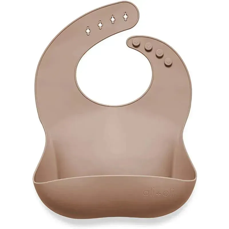 Ali   Oli Silicone Baby Bib Roll Up & Stay Closed (Taupe)